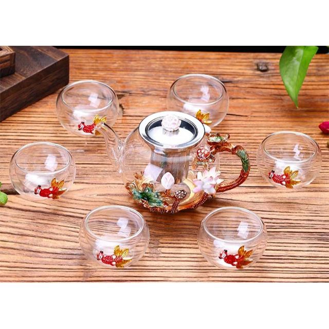 Bộ ấm trà thủy tinh Hồ sen ao cá